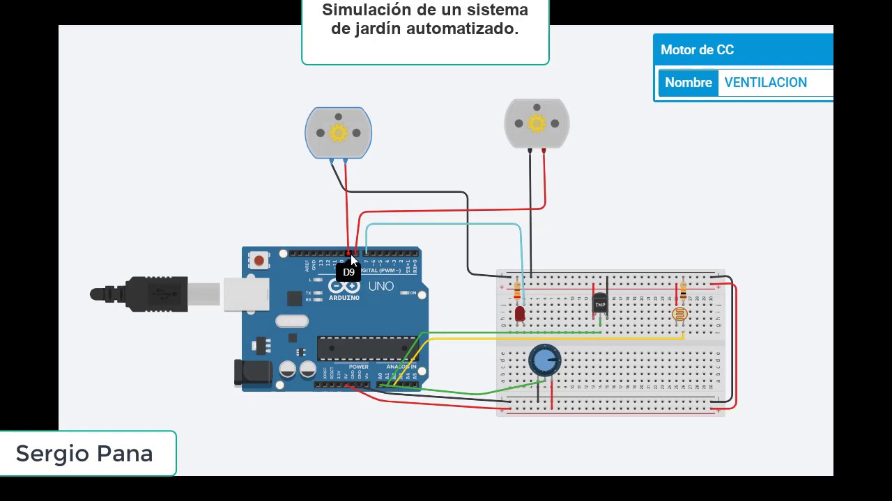Simulación de un sistema de jardín automatizado (Tinkercad)