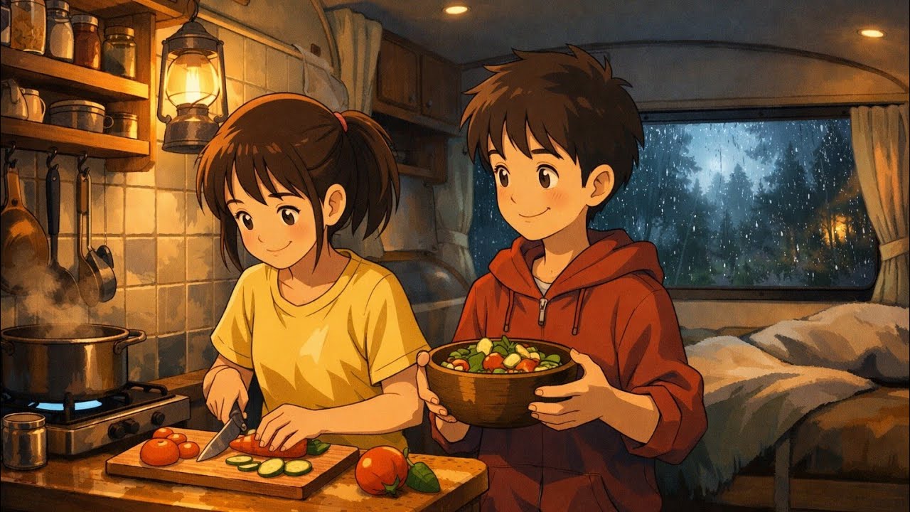 Cozy Ghibli Motorhome Life 🚐🌧️ | Rainy Caravan Kitchen & Bed | Sunhari Urdu Kahaniyan