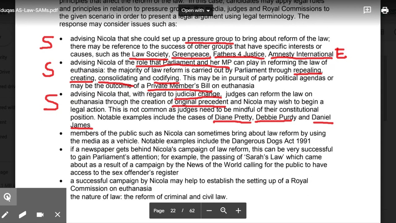 How to apply an influences on parliament/law reform question