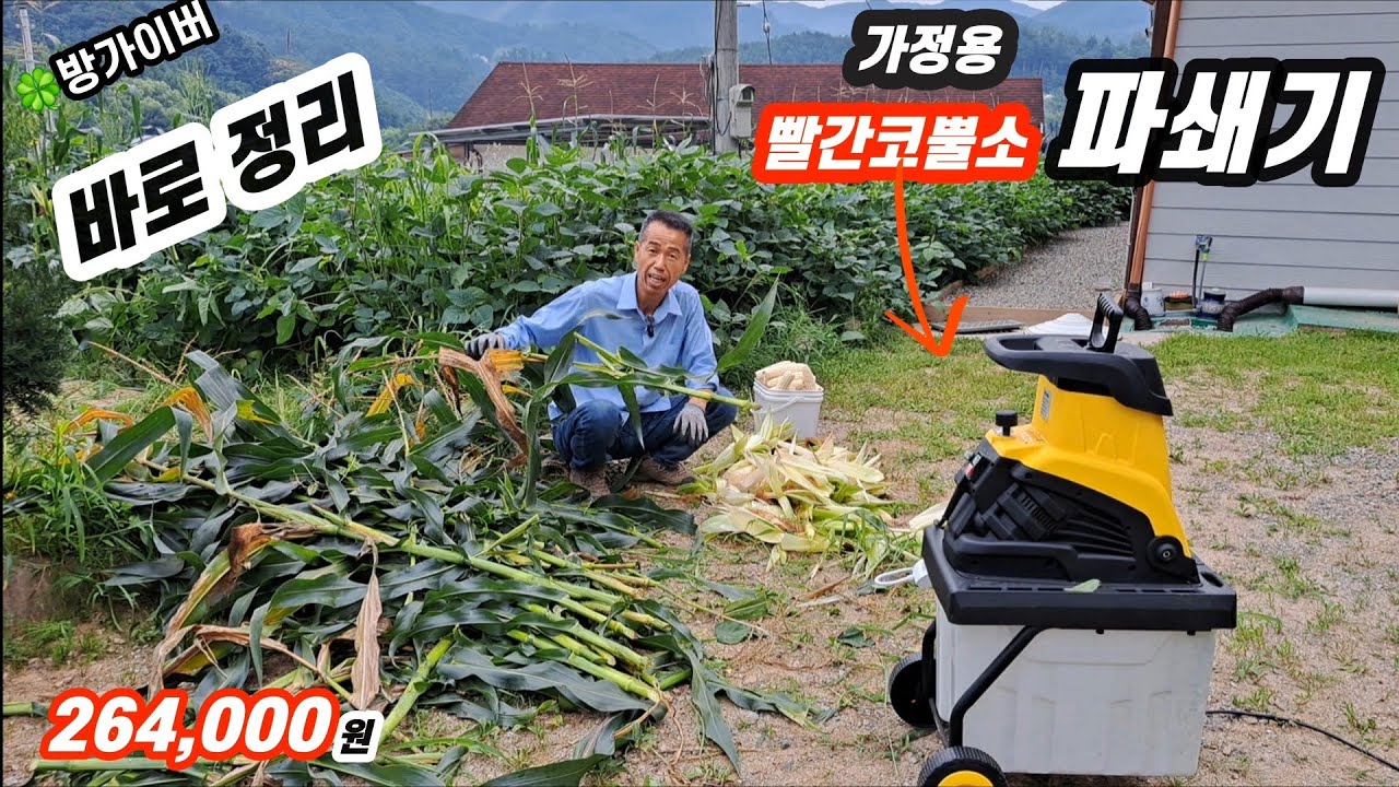 옥수수대 바로 정리 / 빨간 코뿔소 파쇄기 / 텃밭 도우미/정말 편하다
