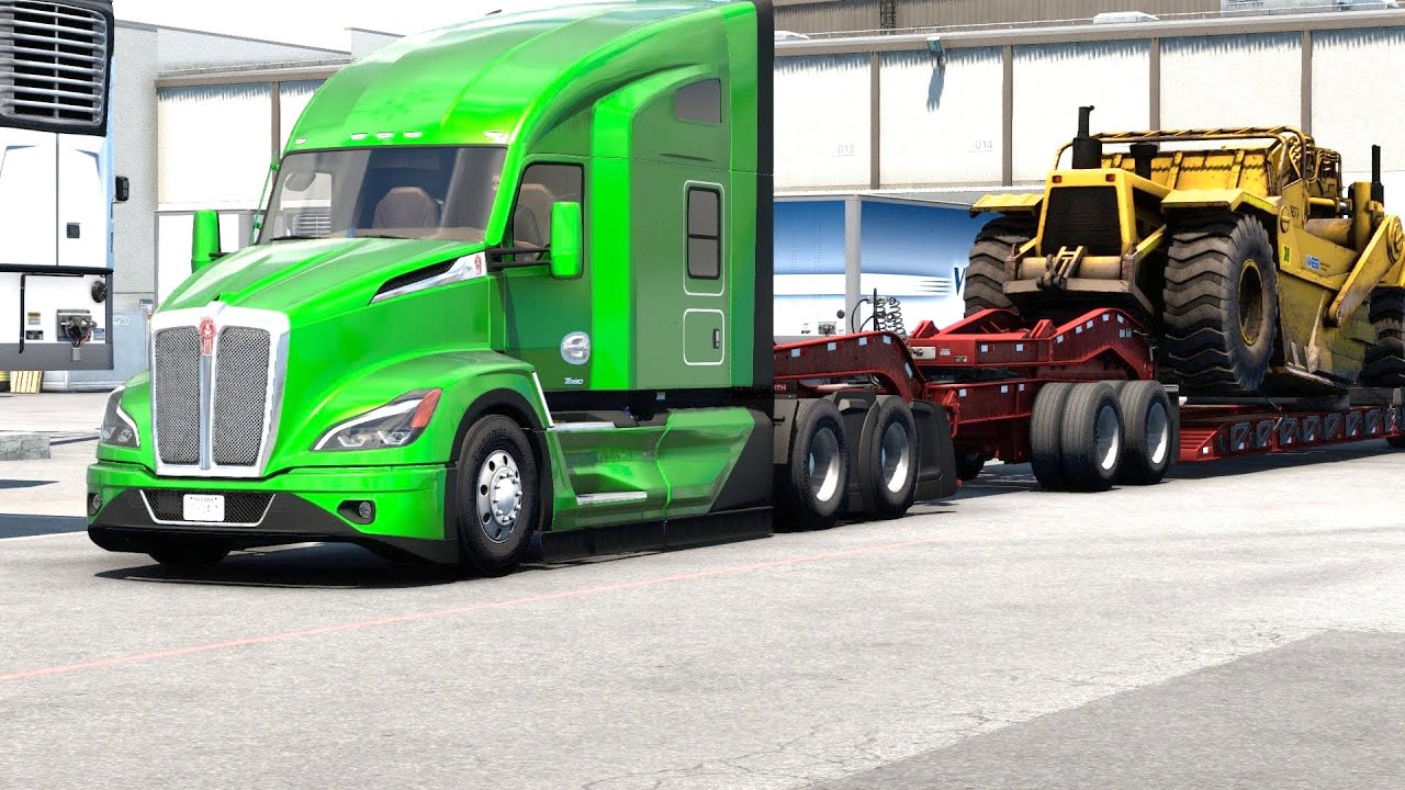 ATS - 2023 Kenworth T680 Next Gen Transporting a Scraper from Fort Worth