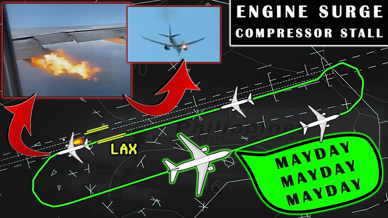 Philippine B777 has ENGINE COMPRESSOR STALL at LAX | Emergency Return