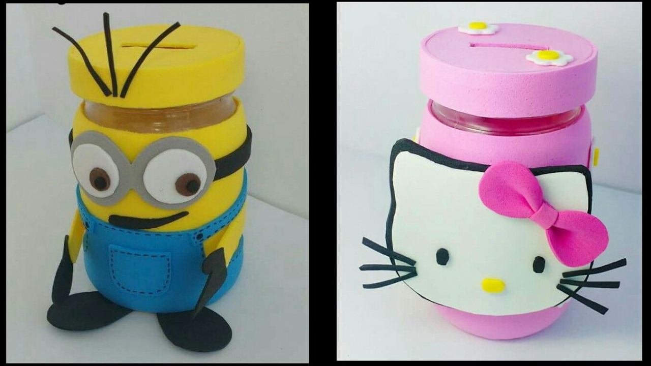 Cofrinho Feito com Material Reciclado / Minions e Hello Kitty 🌟 💖