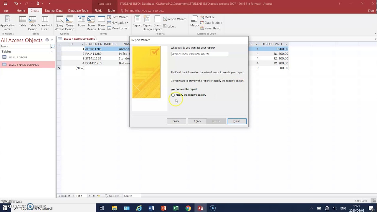 CREATE A REPORT USING REPORT WIZARD