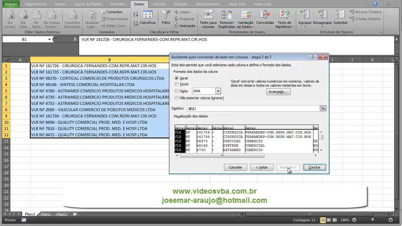 Extraindo Dados de Coluna - Dicas Excel