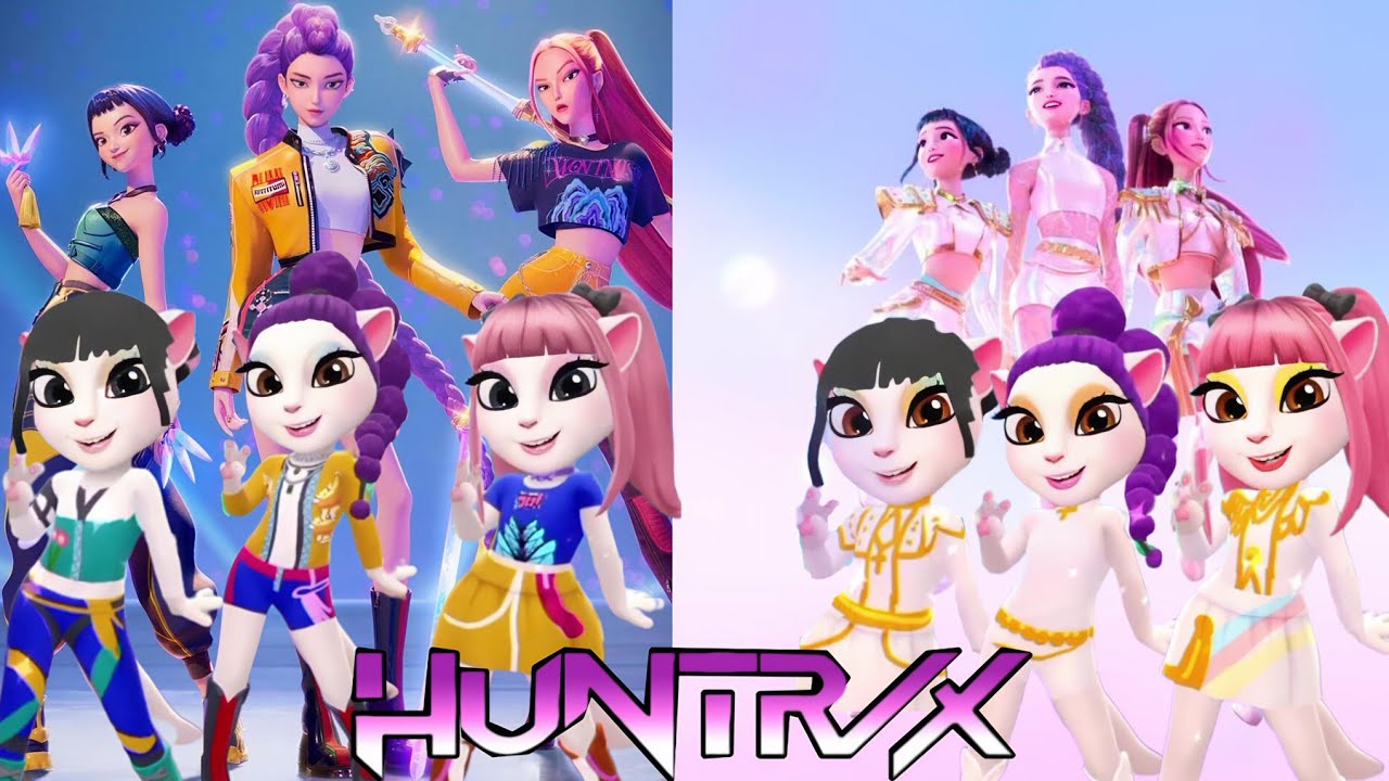 HUNTRIX KPOP DEMON HUNTER'S♥️👑🎀💎🦋 COSPLAY WITH MYTALKINGANGELA2 #mytalkingangela2 #kpopdemonhunter 