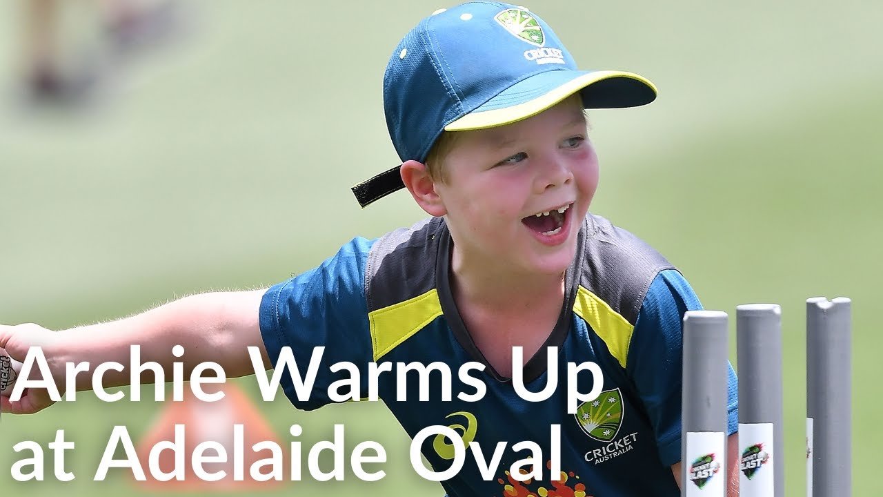 Archie warms up at Adelaide Oval with the Australian Cricket Team