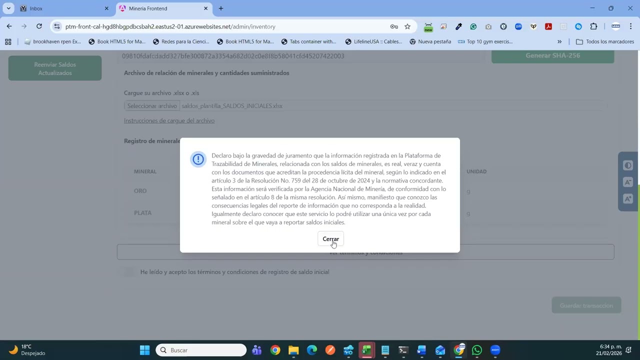Registro de Saldos Iniciales en OTTM ANM