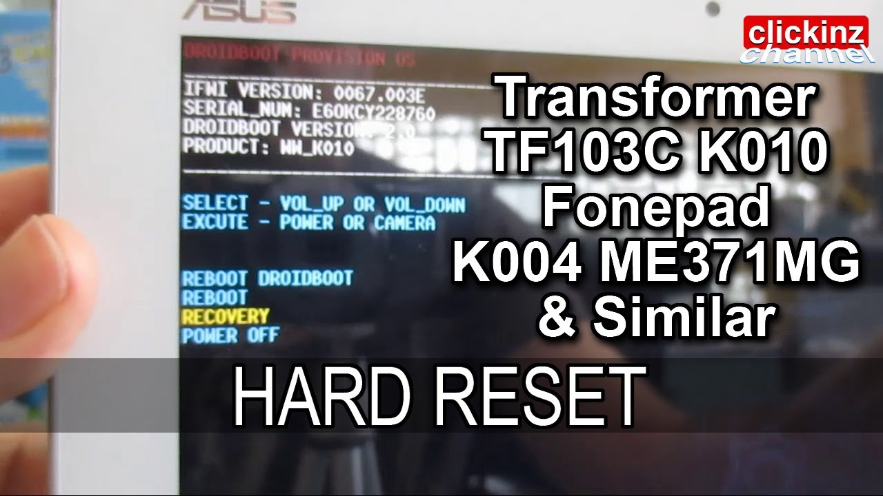 Asus Memopad TF103C K010 Transformer Pad K004 Recovery Hard Reset How to Restore Unlock Tablet