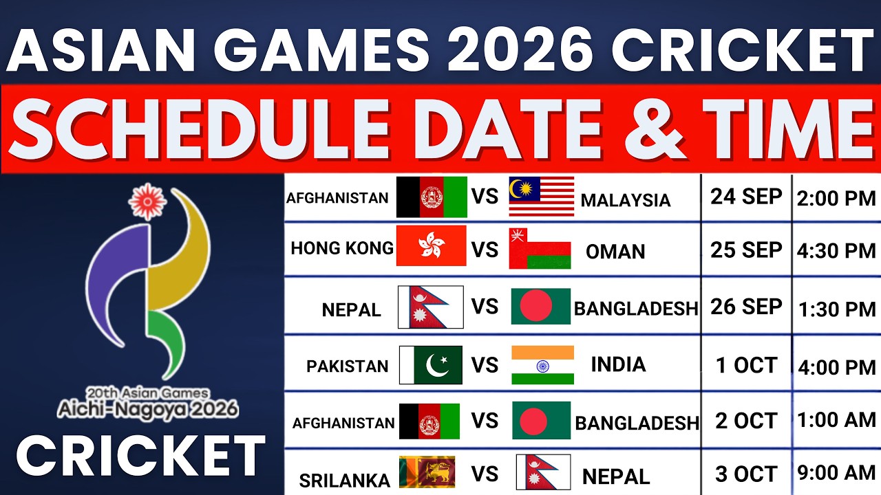 Asian Games 2026 Cricket Schedule | Full Fixtures, Match Dates, Teams & India Pakistan Matches