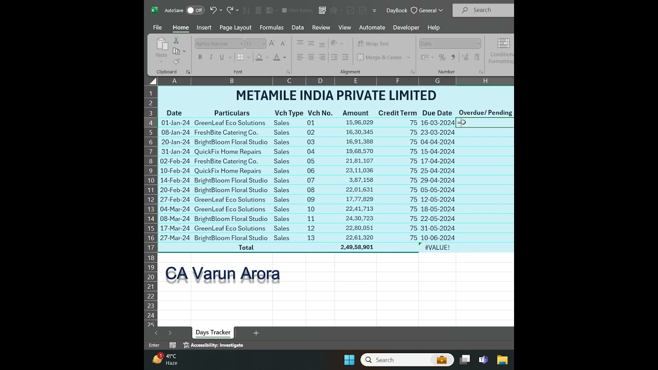 How to track Over Due Payment in Excel | MS Excel @TECHGROWHUB
