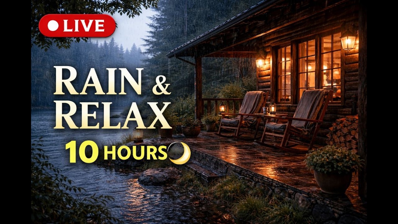 LIVE 🌧️ Heavy Rain in Forest Cabin at Night | Cozy Cabin Rain Sounds for Deep Sleep & Relaxation