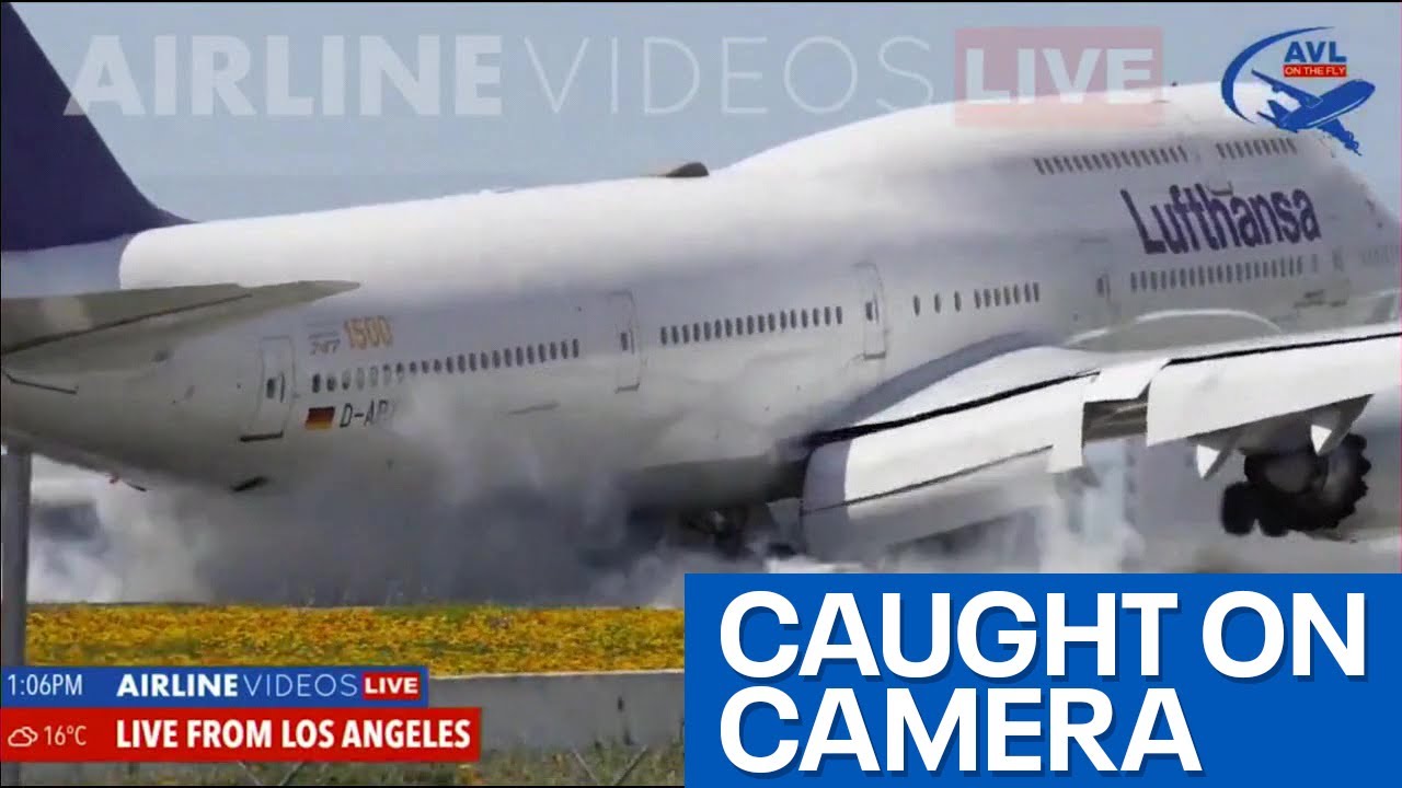 Boeing 747 bounces on LAX runway during hard landing