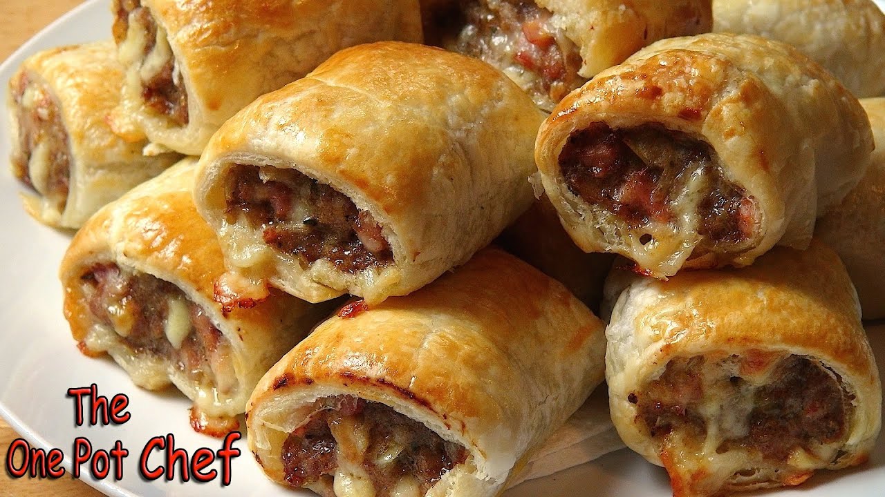 Cheesy Beef and Bacon Sausage Rolls | One Pot Chef