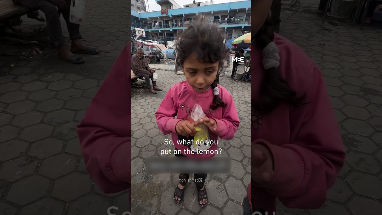 Palestinian girl in Gaza eats lemons with salt to cope with hunger