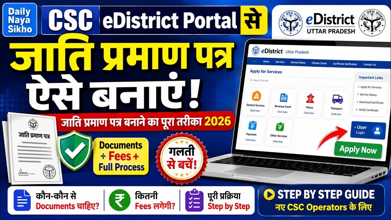 CSC eDistrict Portal से Caste Certificate Apply कैसे करें| जाति प्रमाण पत्र बनाने का पूरा तरीका 2026