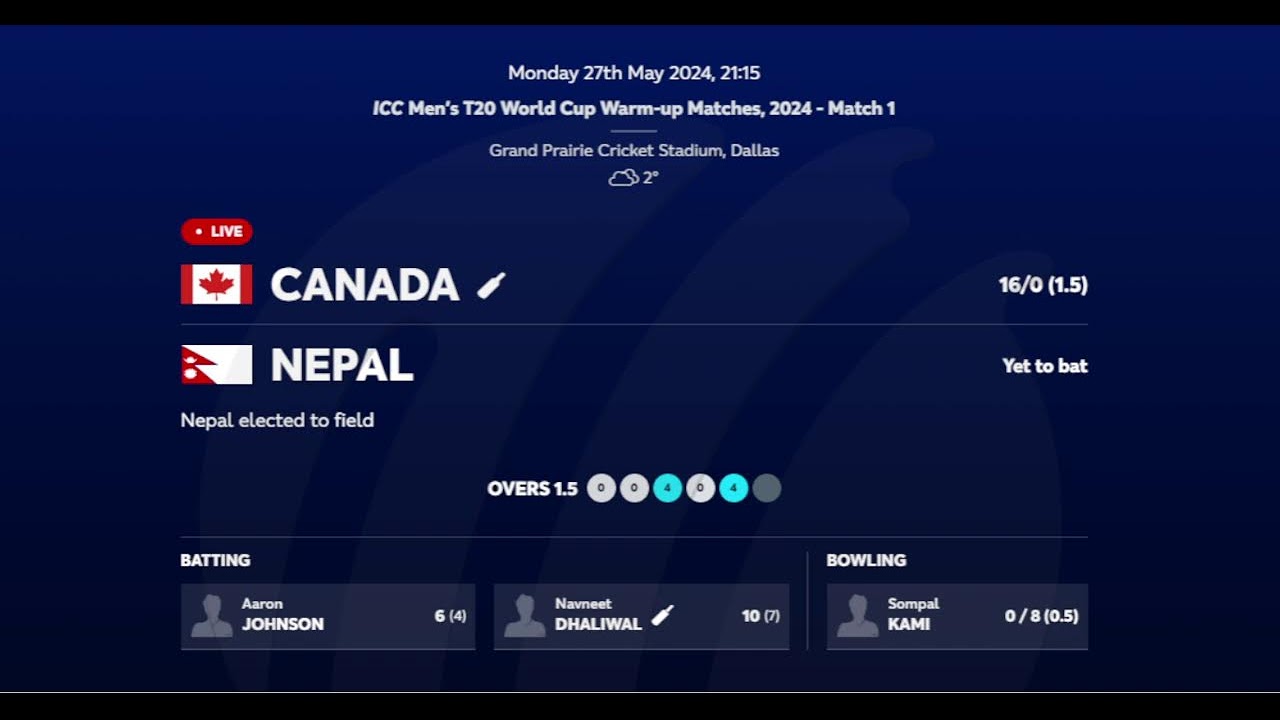 Nepal VS Canada - ICC Men's T20 World Cup Warm-up match live