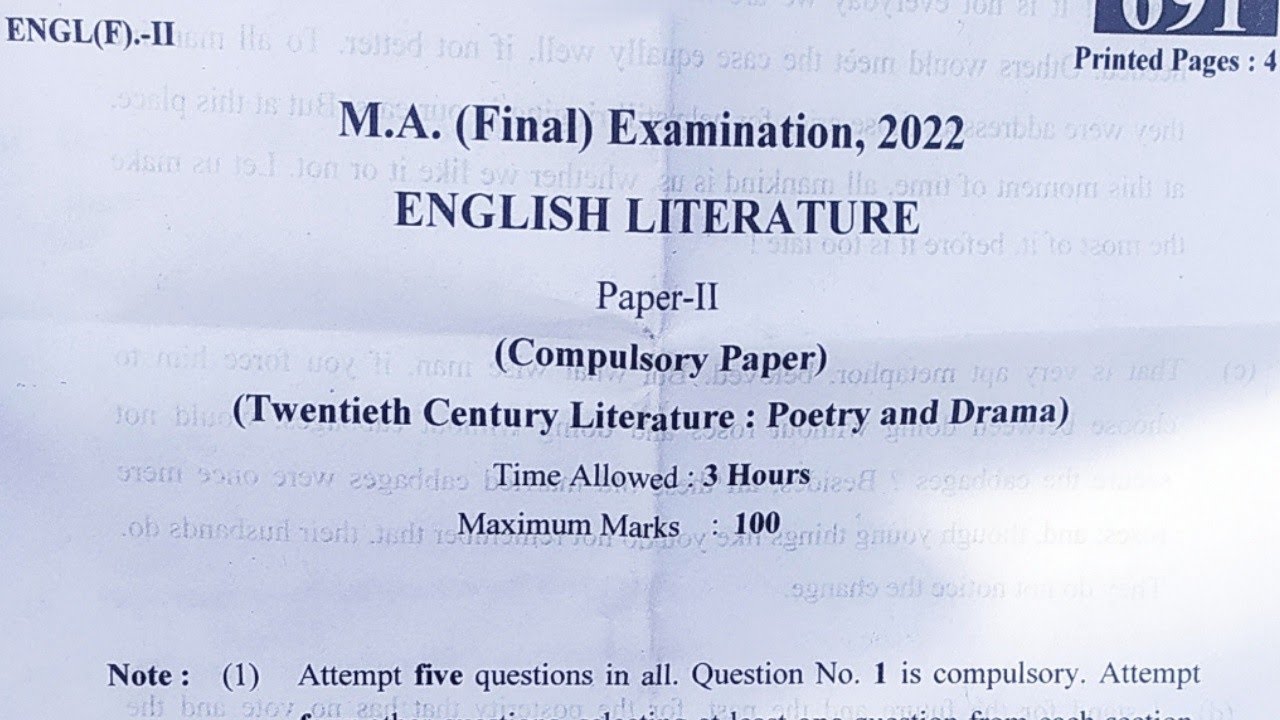 English Literature | अंग्रेजी साहित्य | M.A Final Year Paper-2 2022 | M.A Final Year Questions Paper