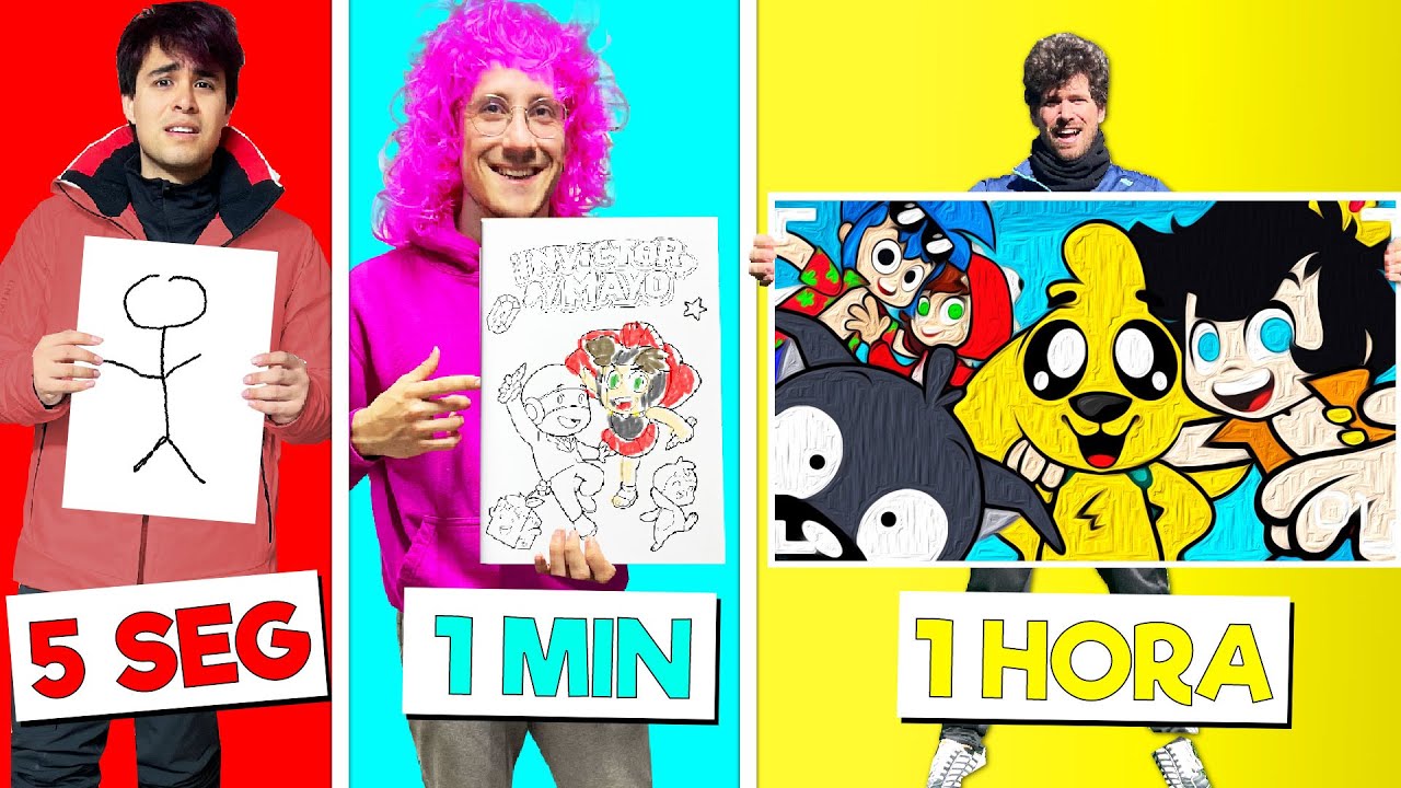 Reto de DIBUJO de 5 SEGUNDOS vs 1 MINUTO vs 1 HORA 🖌️😱 RAPTOR vs INVICTOR vs MIKECRACK