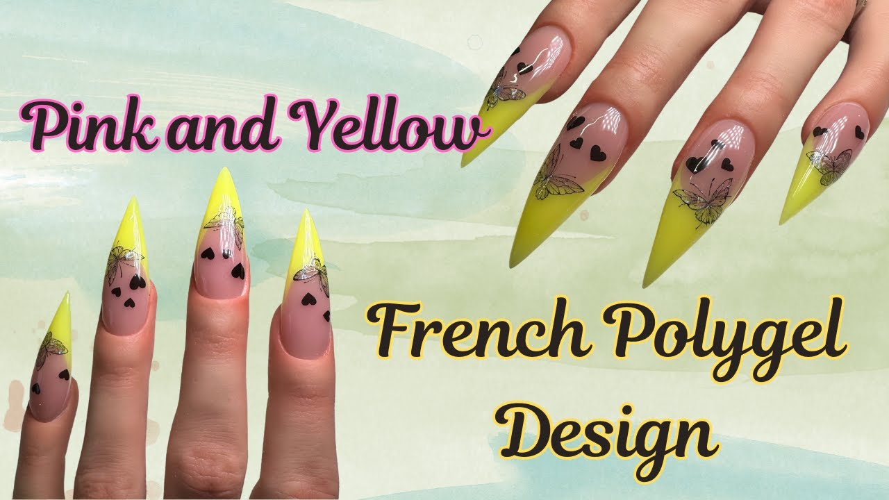 Pink and Yellow French Polygel Design