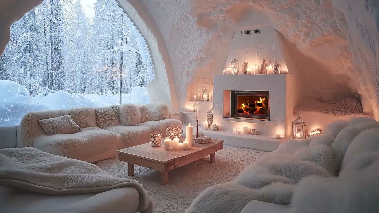 💕❄️Cozy Candlelight Piano Lounge with Gentle Snowfall | Deep Relaxation, Study Focus & Calm Vibes