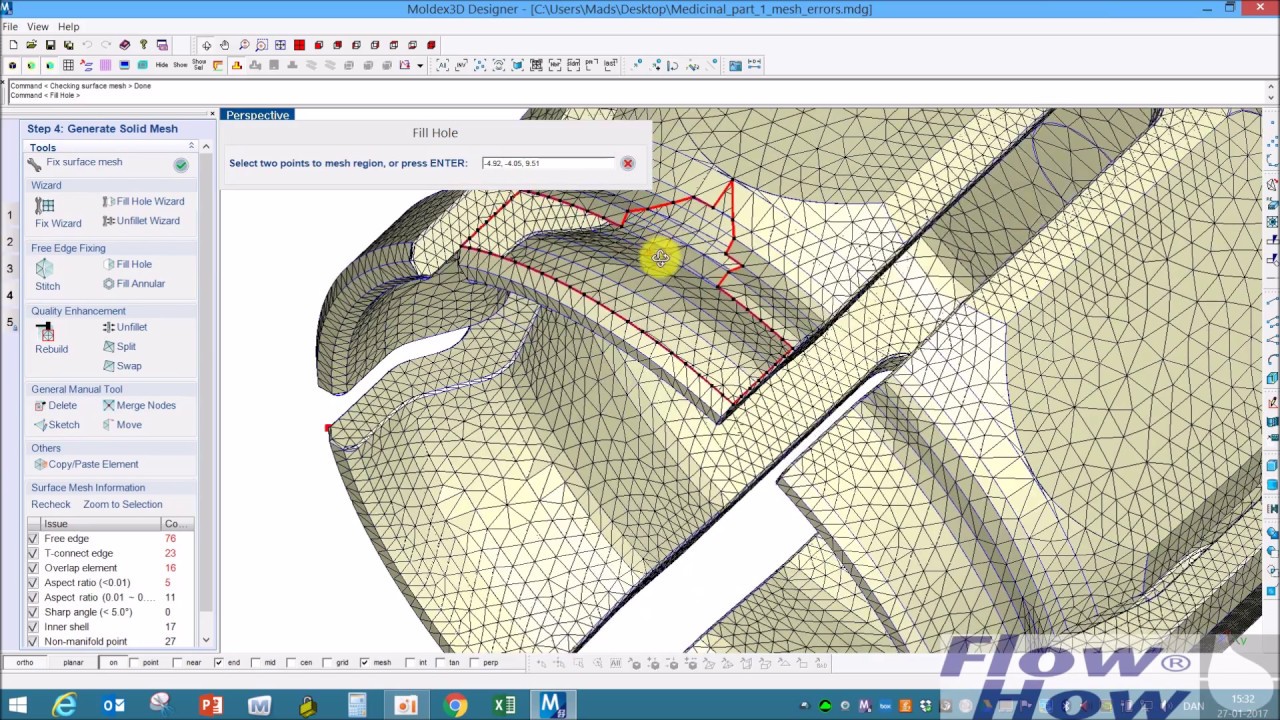 Moldex3D R14 sp2 Fix surface mesh, learn about some of the tools