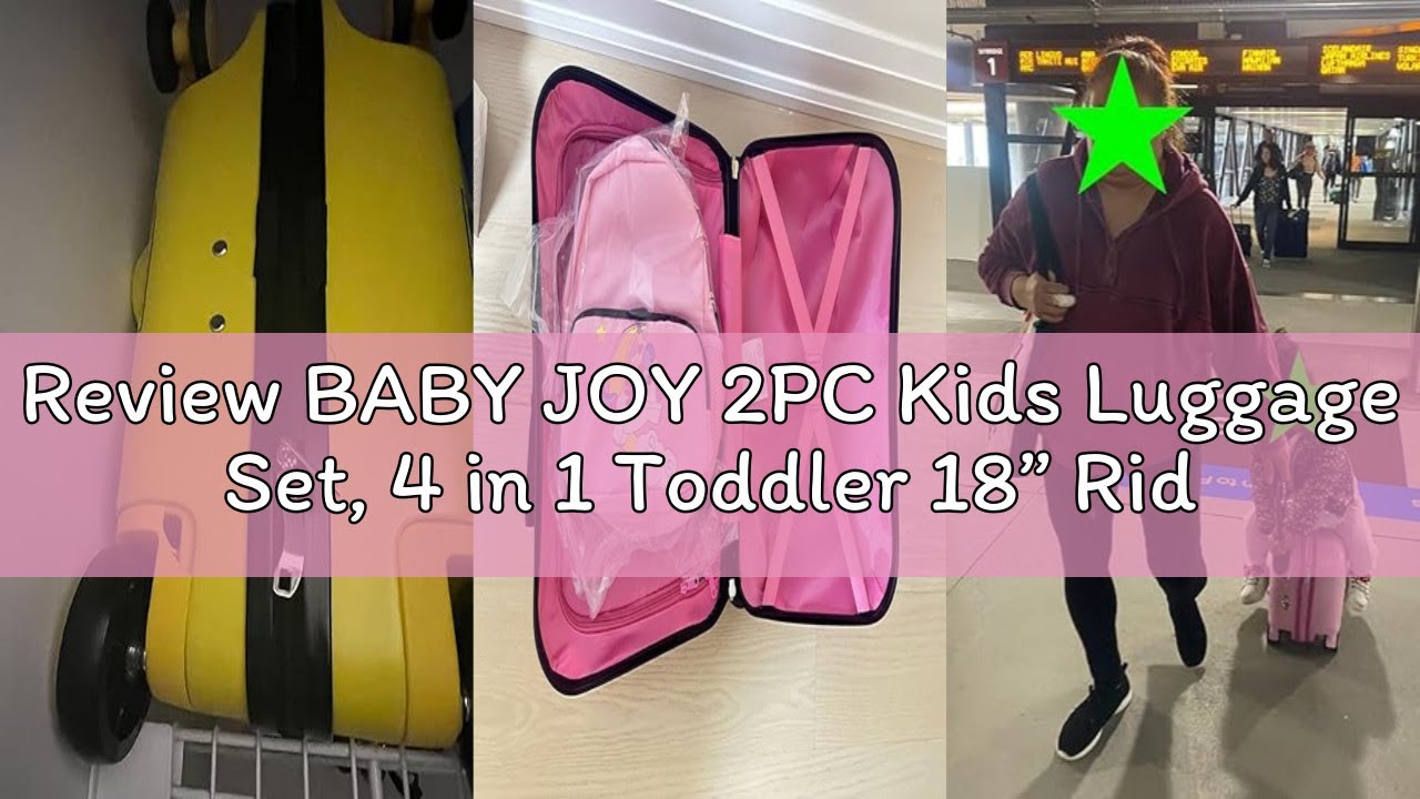 Review BABY JOY 2PC Kids Luggage Set, 4 in 1 Toddler 18” Ride-on & Carry-on Hardshell Suitcase with