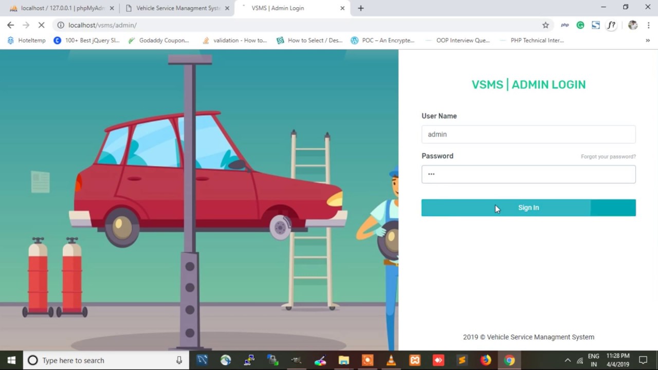 VEHICLE SERVICE MANAGEMENT SYSTEM using PHP and MYSQL