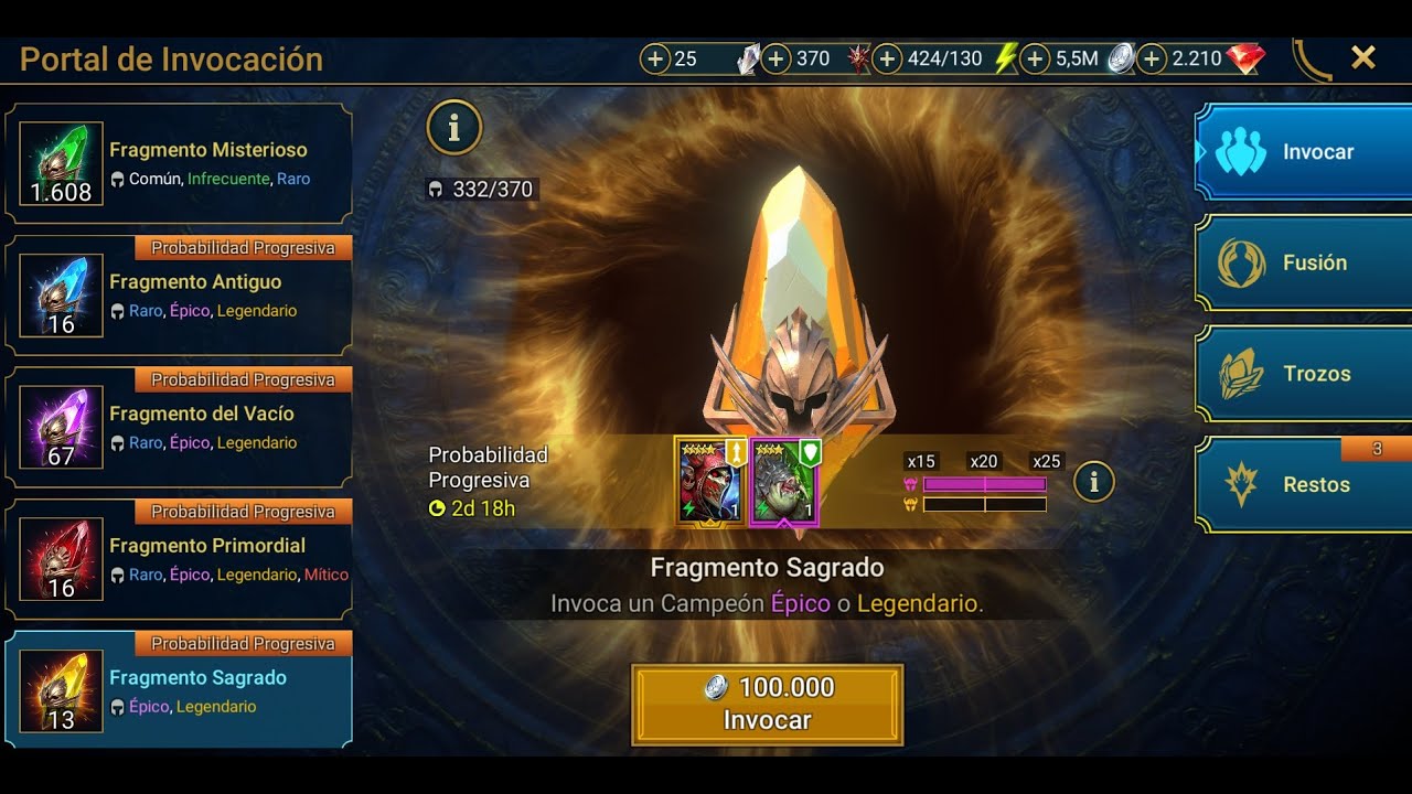 DESASTRE - Apertura de Fragmentos Sagrados - Vamos a tope por el evento - Raid Shadow Legends
