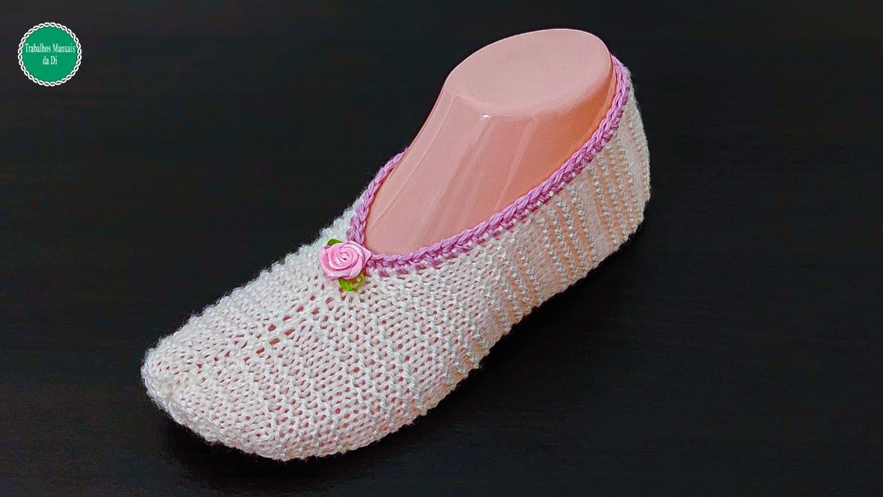 Pantufa em tricô fácil para iniciantes