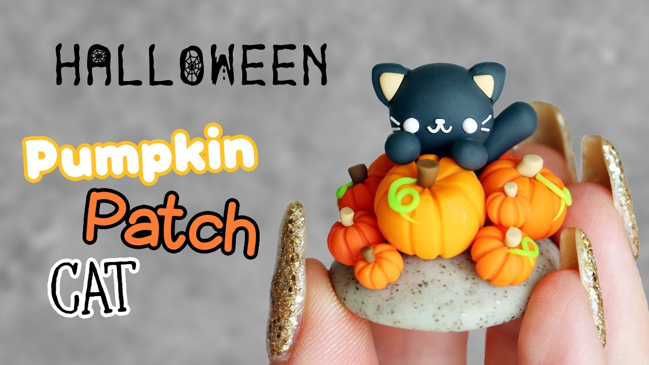 Kawaii Halloween Pumpkin Patch Cat│Polymer Clay Tutorial