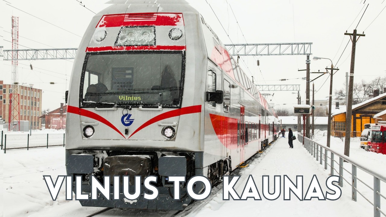 Sit back and enjoy relaxing views of frozen fields from Vilnius to Kaunas Train Journey.