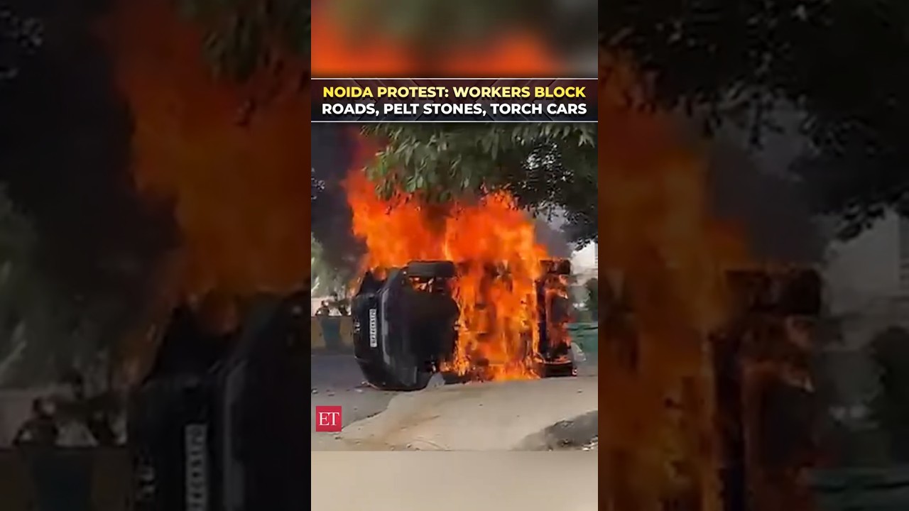 Noida Protest: Factory workers protest over salary increment, pelt stones, block roads, torch cars