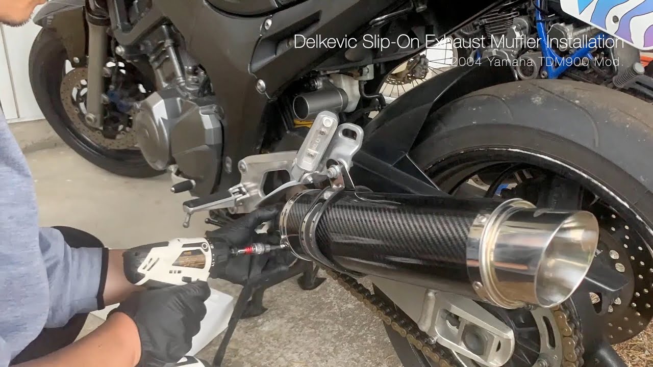 DELKEVIC Carbon-Fiber Exhaust Muffler Installation & Sound [Yamaha TDM900]