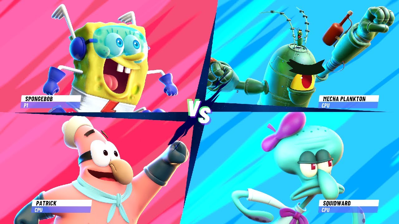 SPONGEBOB & PATRICK vs MECHA PLANKTON & SQUIDWARD (Hardest Difficulty) Nickelodeon All-Star Brawl 2