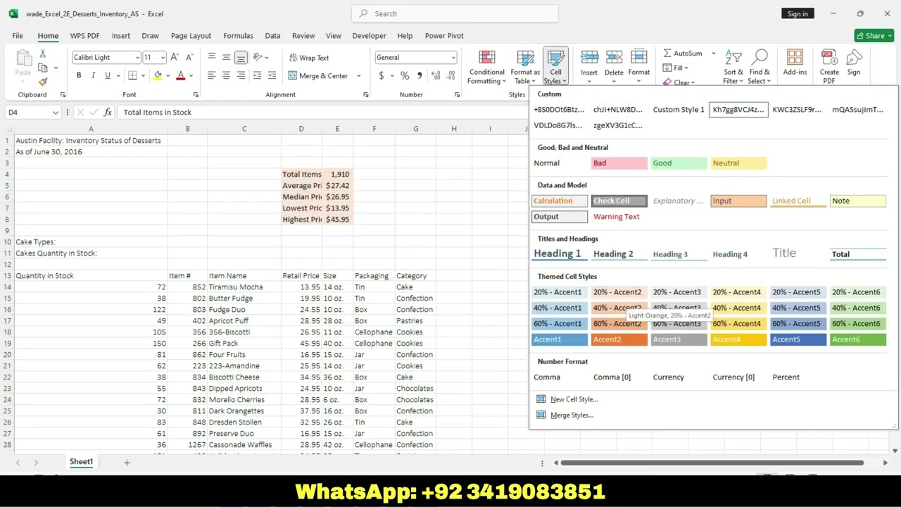 Excel_2E_Dessert_Inventory | Excel 2E Dessert Inventory | Dessert_Inventory | Dessert Inventory