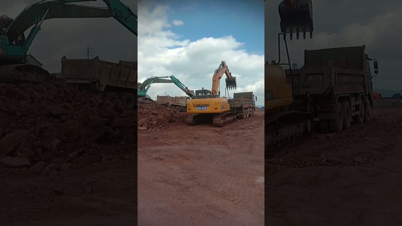 Máy xúc xúc đất để xây dựng trường học nội trú tỉnh vùng cao 