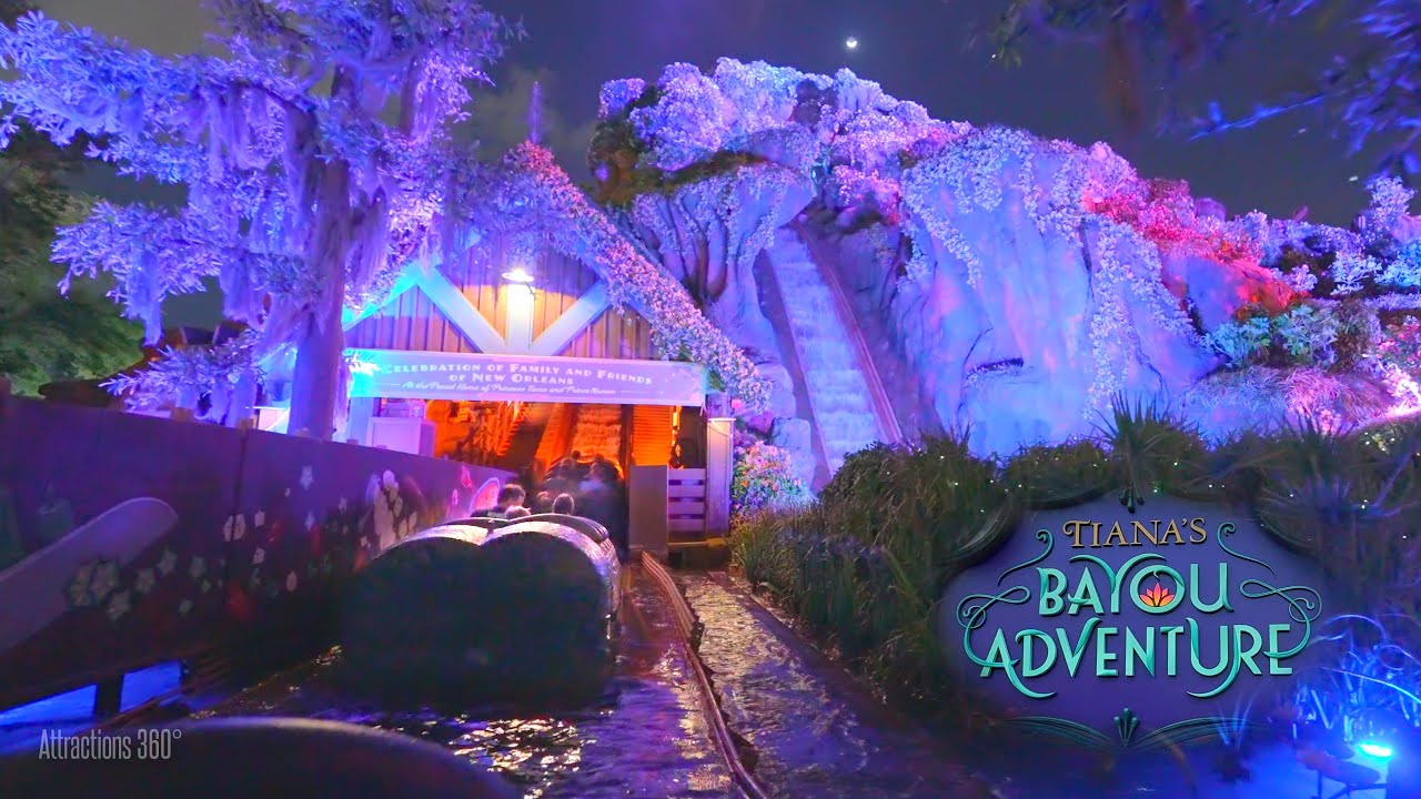 Disney's Tiana Log Flume Ride - Nighttime Ride through at Magic Kingdom 2025