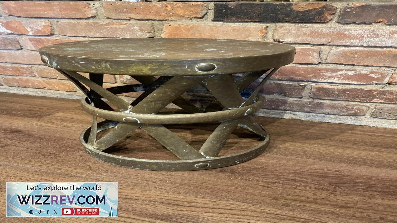 Vintage MCM Hollywood Regency Hammered Brass Lattice Drum Table Garden Stool Review