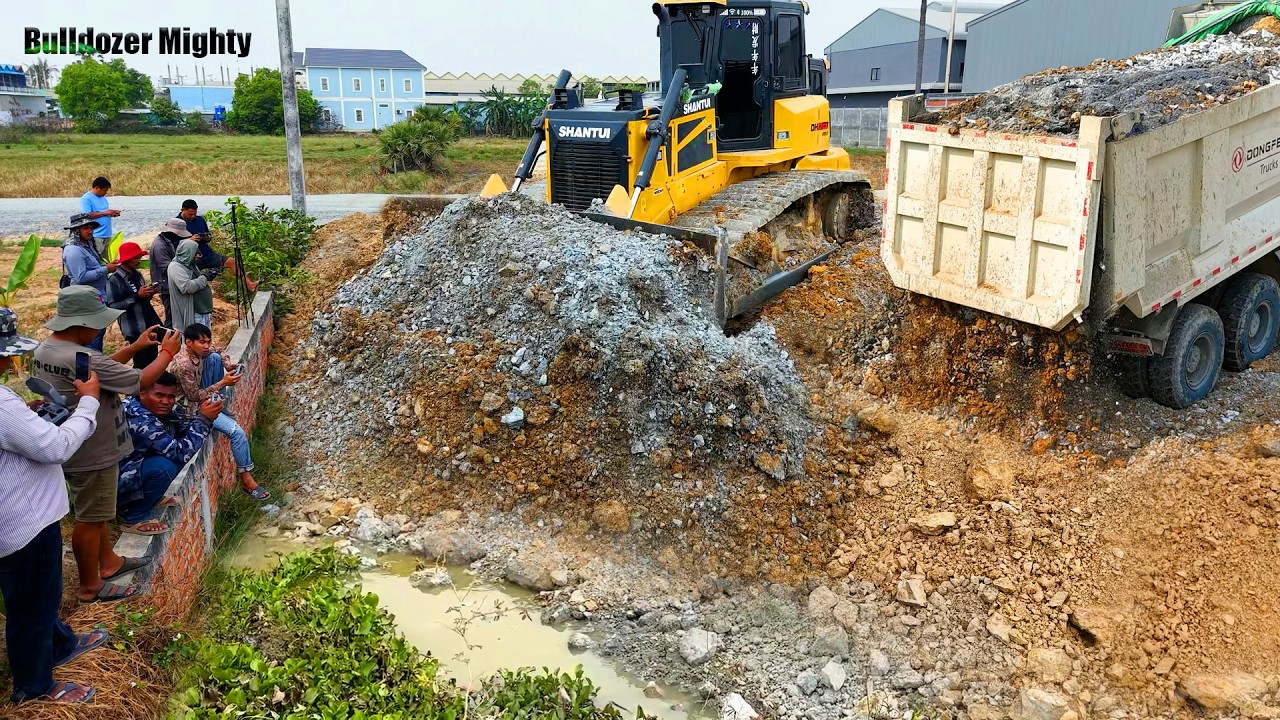 Completed soon, Filling Up The Land, Bulldozer SHANTUI DH17C3, Dump Truck unloading