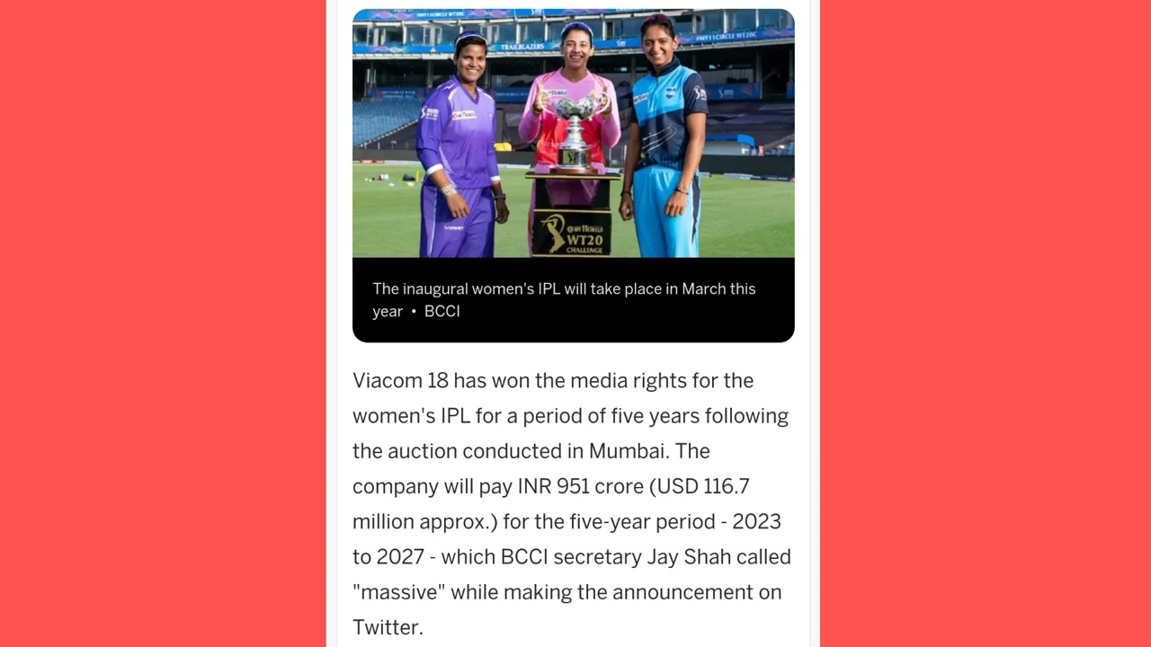 women's ipl rights viacom 18 bag's  for 5 years  #ipl #ipl2023 #iplauction #iplt20 #womensipl #like