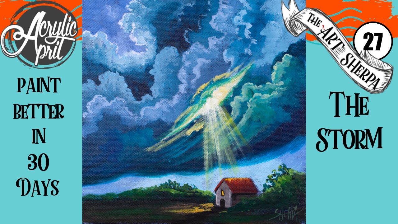 Stormy sky Easy Daily Painting Step by step Acrylic Tutorials Day 27 #AcrylicApril2020