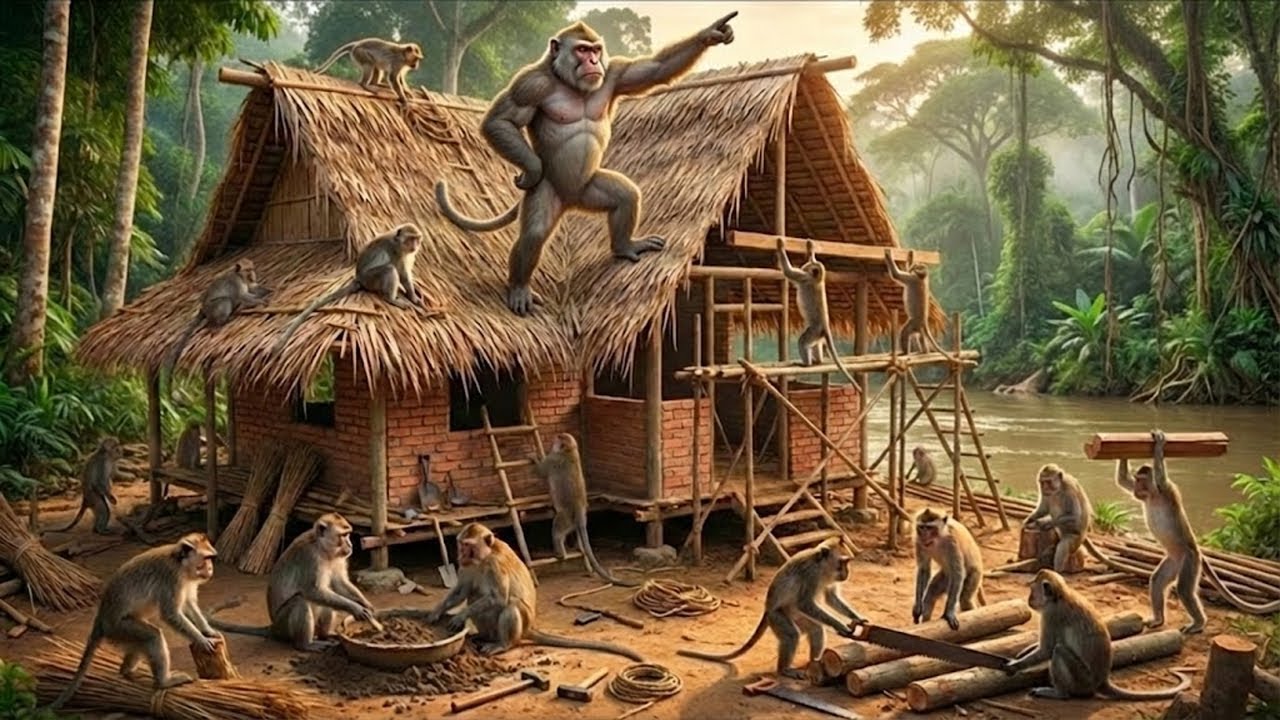Incredible Monkeys Build a Mud Hut in India – Unbelievable Skillful Construction!