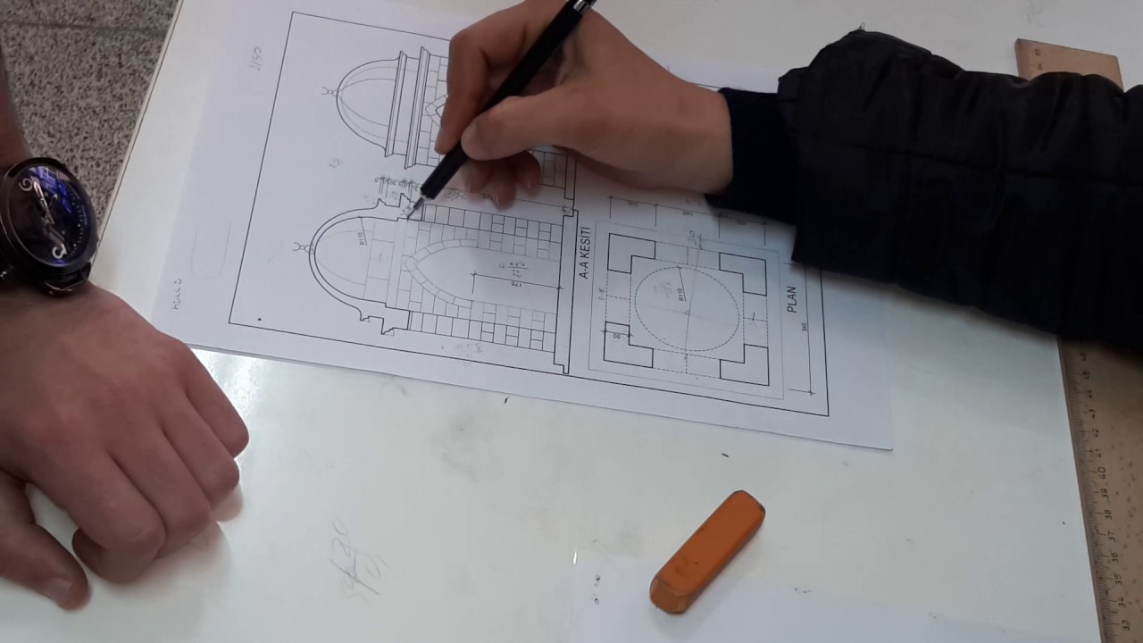 Teknik Resim Rölöve - Sivri kemerli, kubbeli yapı.