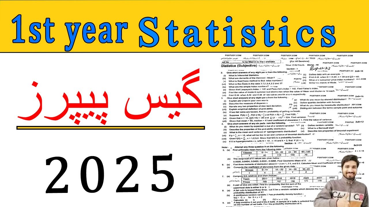 1st year Statistics  Guess Paper 2025,ISC Part 1 Statistics  guess paper 2025,ICS Statistics