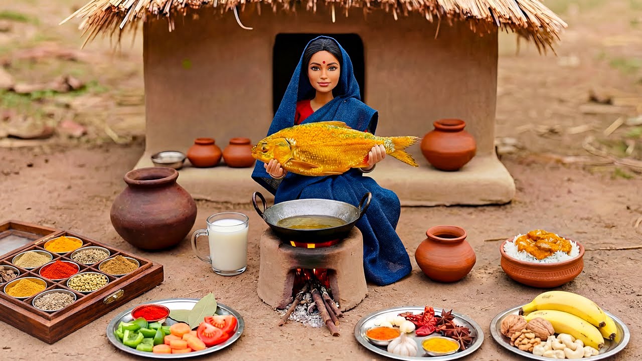 Miniature Doll Fish Curry Cooking ASMR 🐟🍛 | Indian Village Tiny Kitchen Story | Relaxing Food