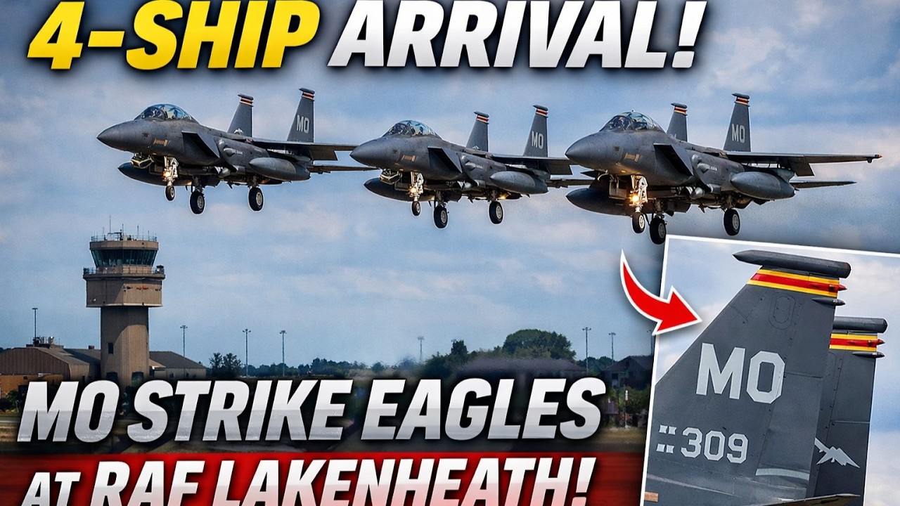 4-Ship Arrival!  'Mountain Home' F-15E Strike Eagles Land at RAF Lakenheath