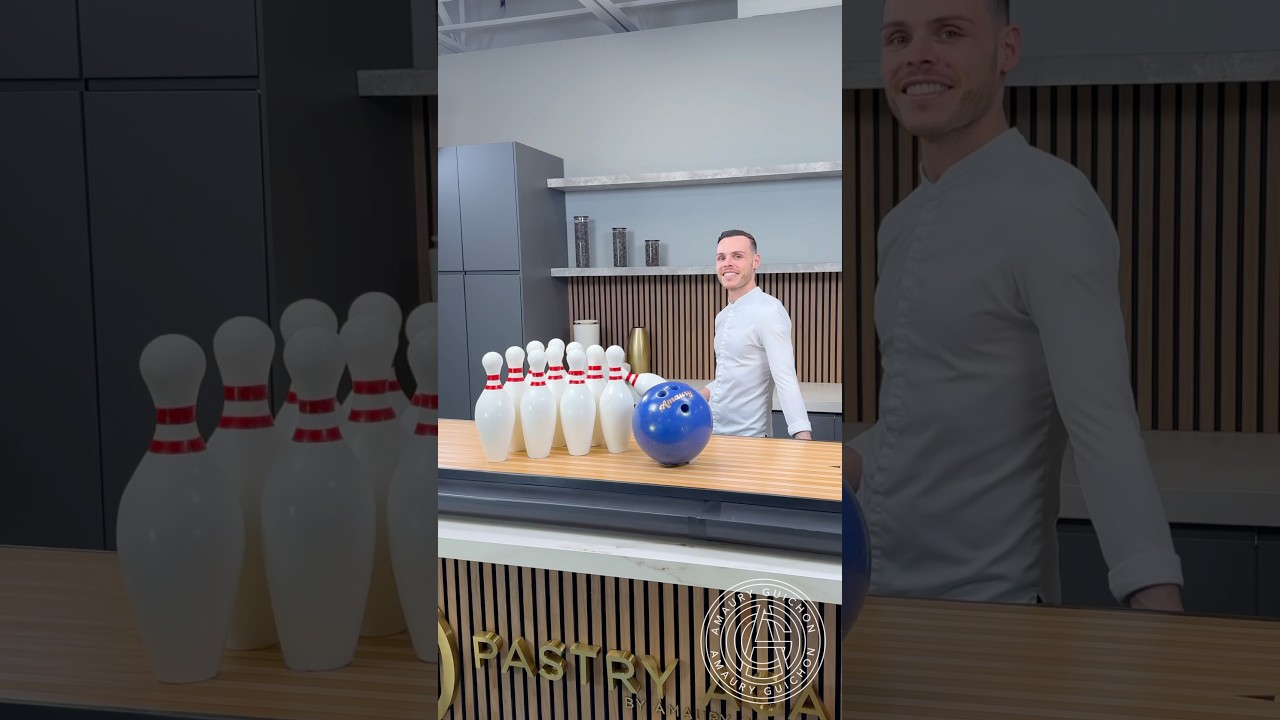 Chocolate Bowling! 🎳 Winner gets to eat the Pins! #amauryguichon #chocolate #bowling