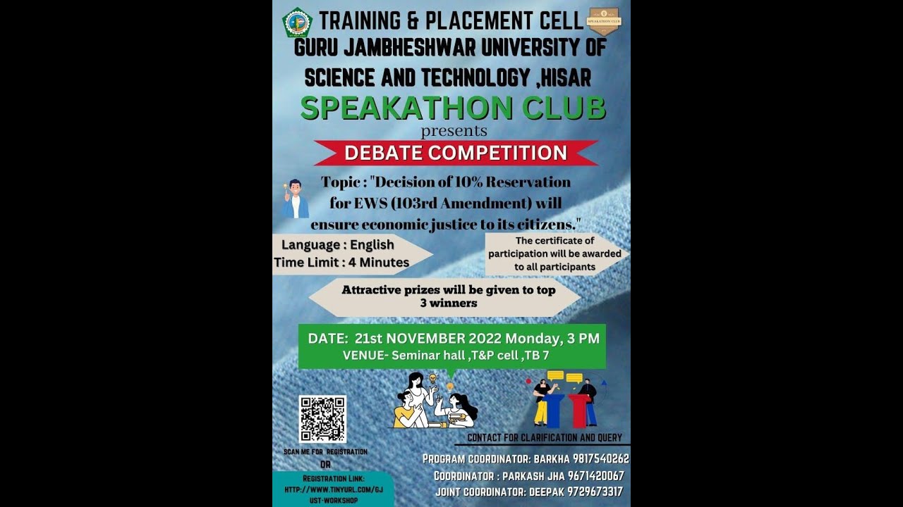 Debate Competition by Speakathon Club Under T&P Cell, GJUS&T, Hisar