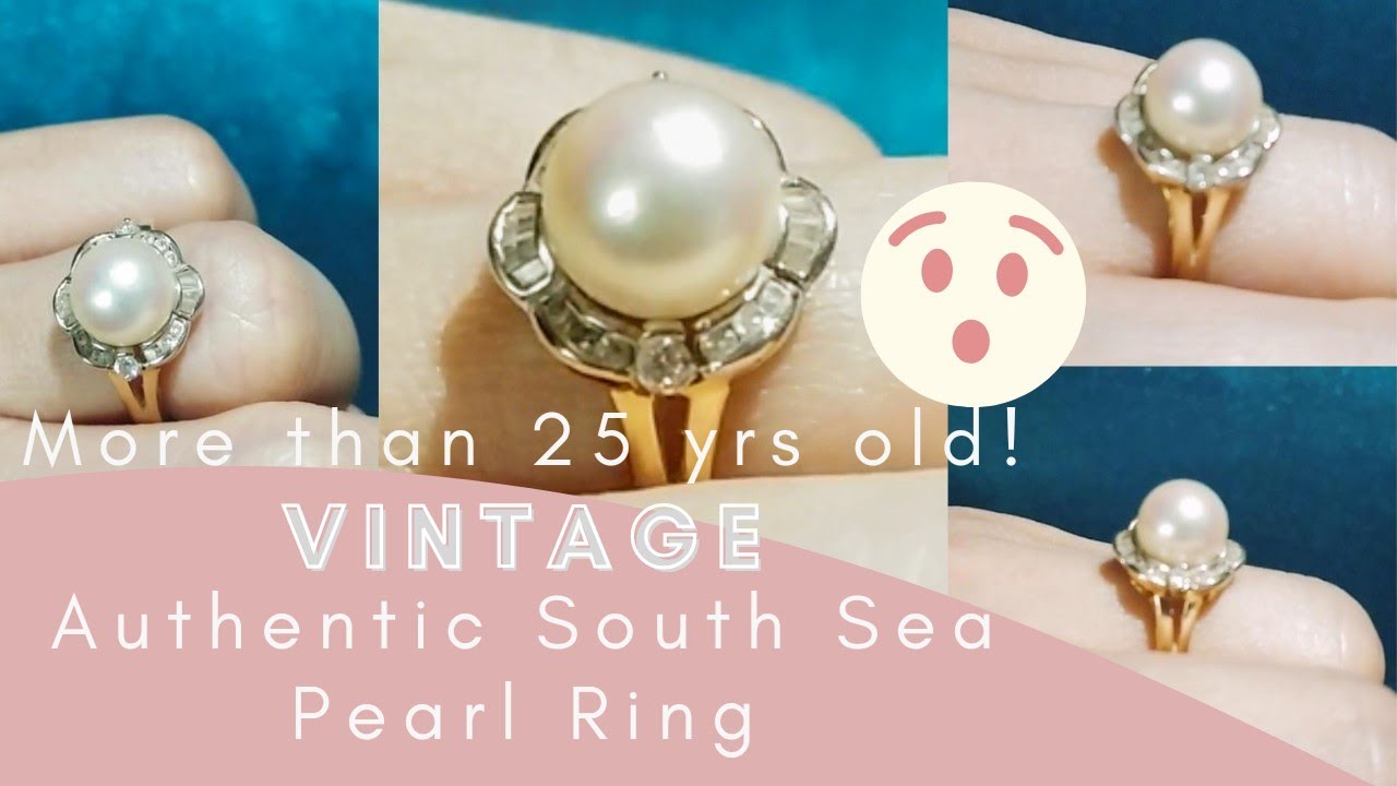 More Than 25 Year Old Pearl Ring With Diamonds | VINTAGE Authentic South Sea Pearl Ring | Myla Caz